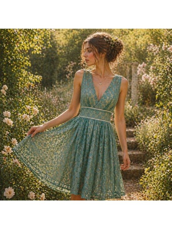 Forever 21 Dresses & Skirts - Vintage Y2K Women's S Green Lace Dress Fairy Garden Coquette Cottagecore Soft